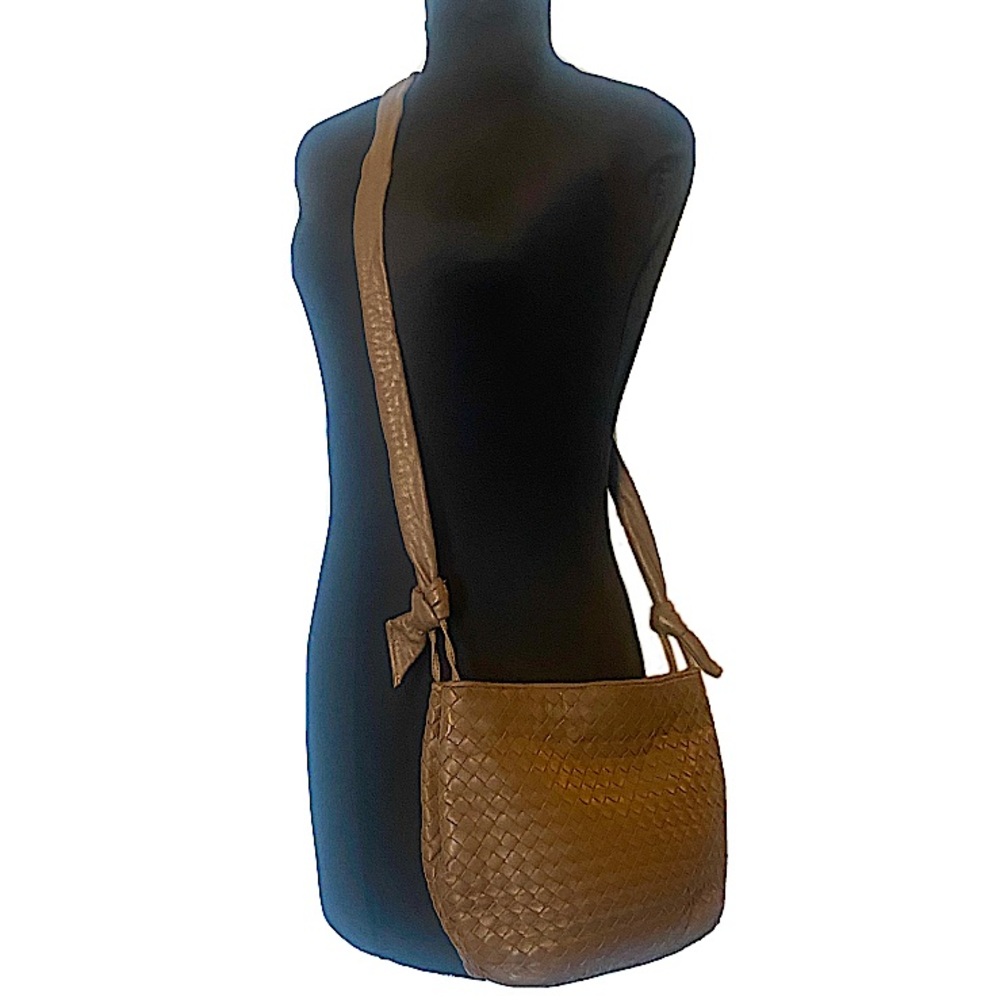 Vtg Woven Leather Purse Vintage Shoulder Bag Crossbody Intrecciato Tan Brown - Picture 8 of 8